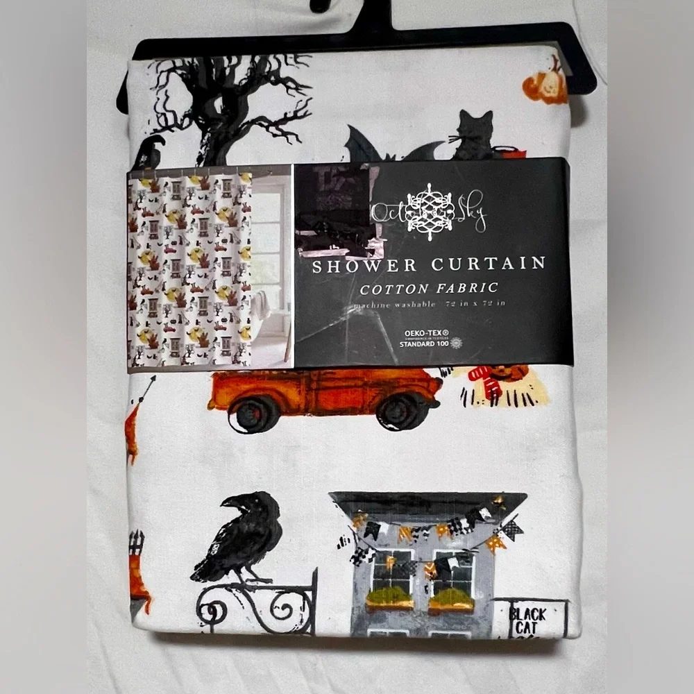 NWT October Sky Fabric Shower Curtain with Fall Design | Autumn | Harvest Home